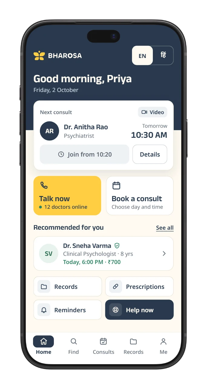 Bharosa home screen in direction C · Anchor