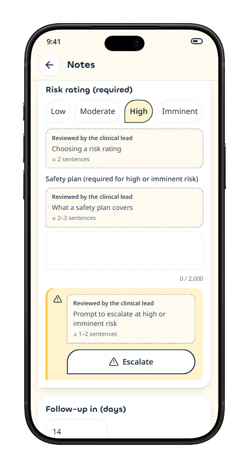 Doctor app: Notes & risk