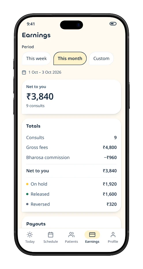 Doctor app: Earnings