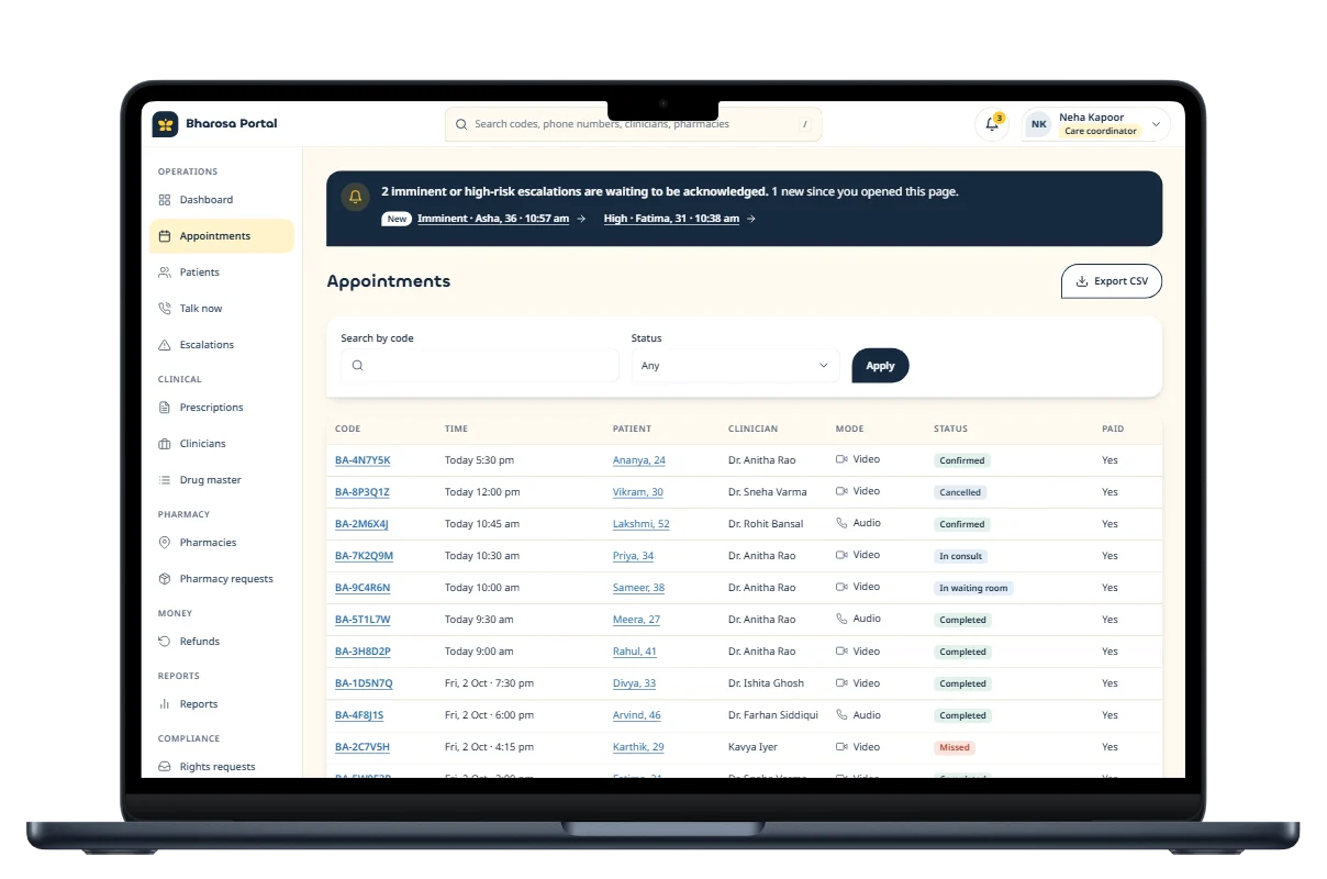 Care portal: Appointments