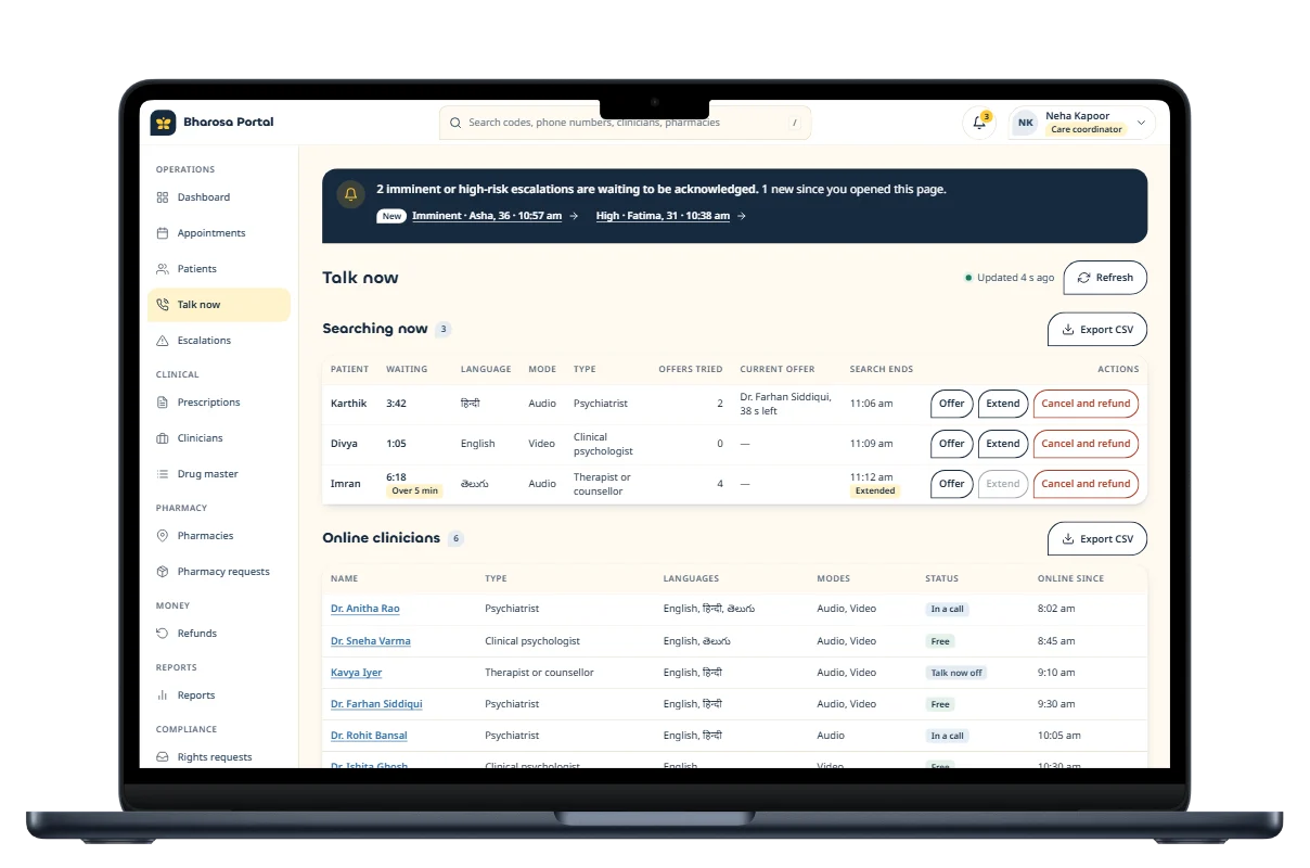 Care portal: Talk now, live