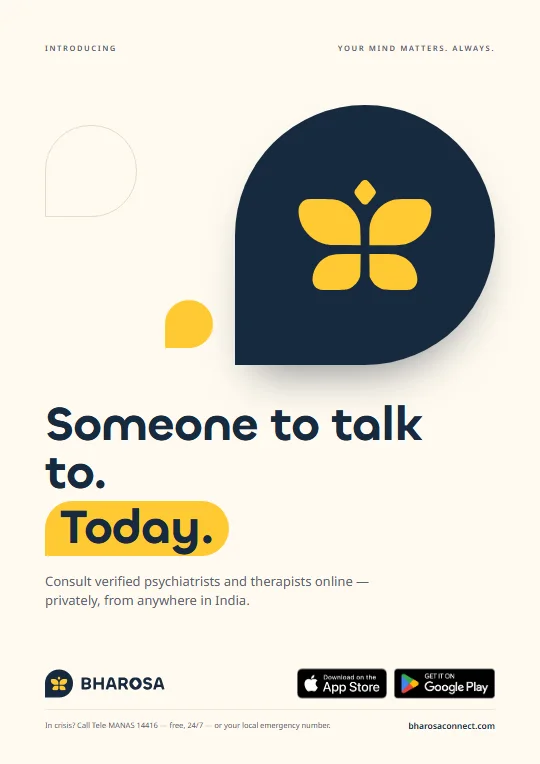 Bharosa launch poster 1: Someone to talk to. Today.