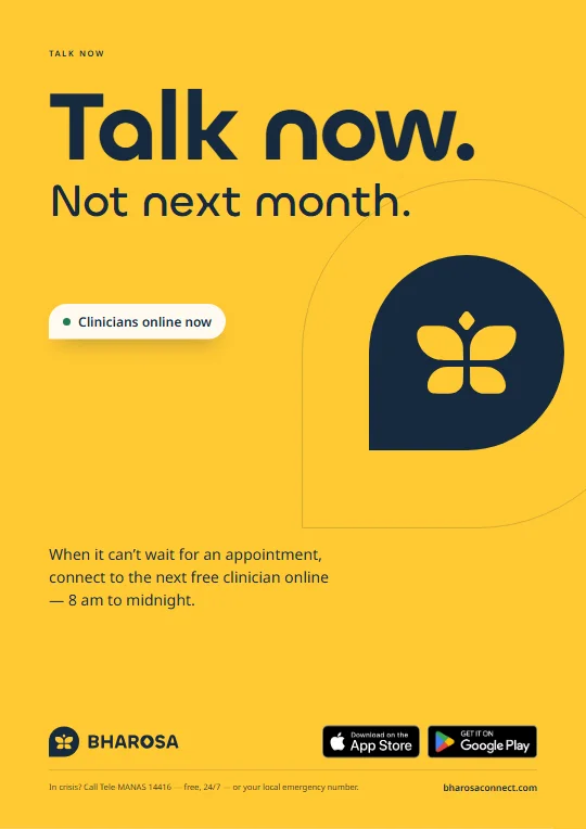 Bharosa launch poster 4: Talk now. Not next month.