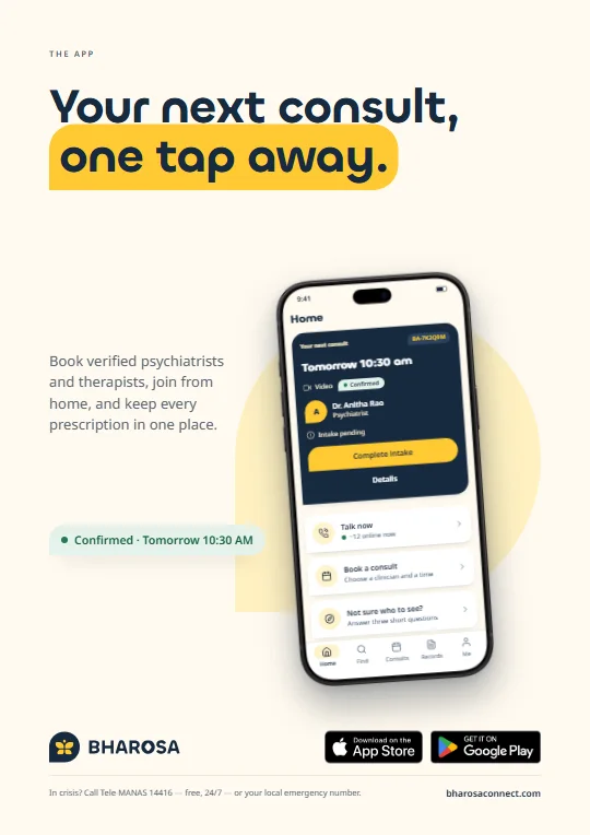 Bharosa launch poster 7: Your next consult, one tap away.