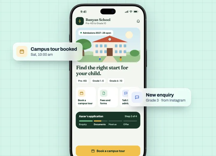 Concept design for schools: admission enquiries, all year round